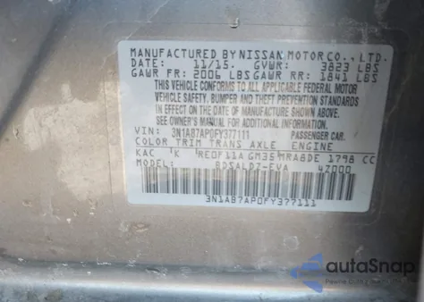 2015 Nissan Sentra Sv из США, поврежденный, VIN 3N1AB7AP0FY377111